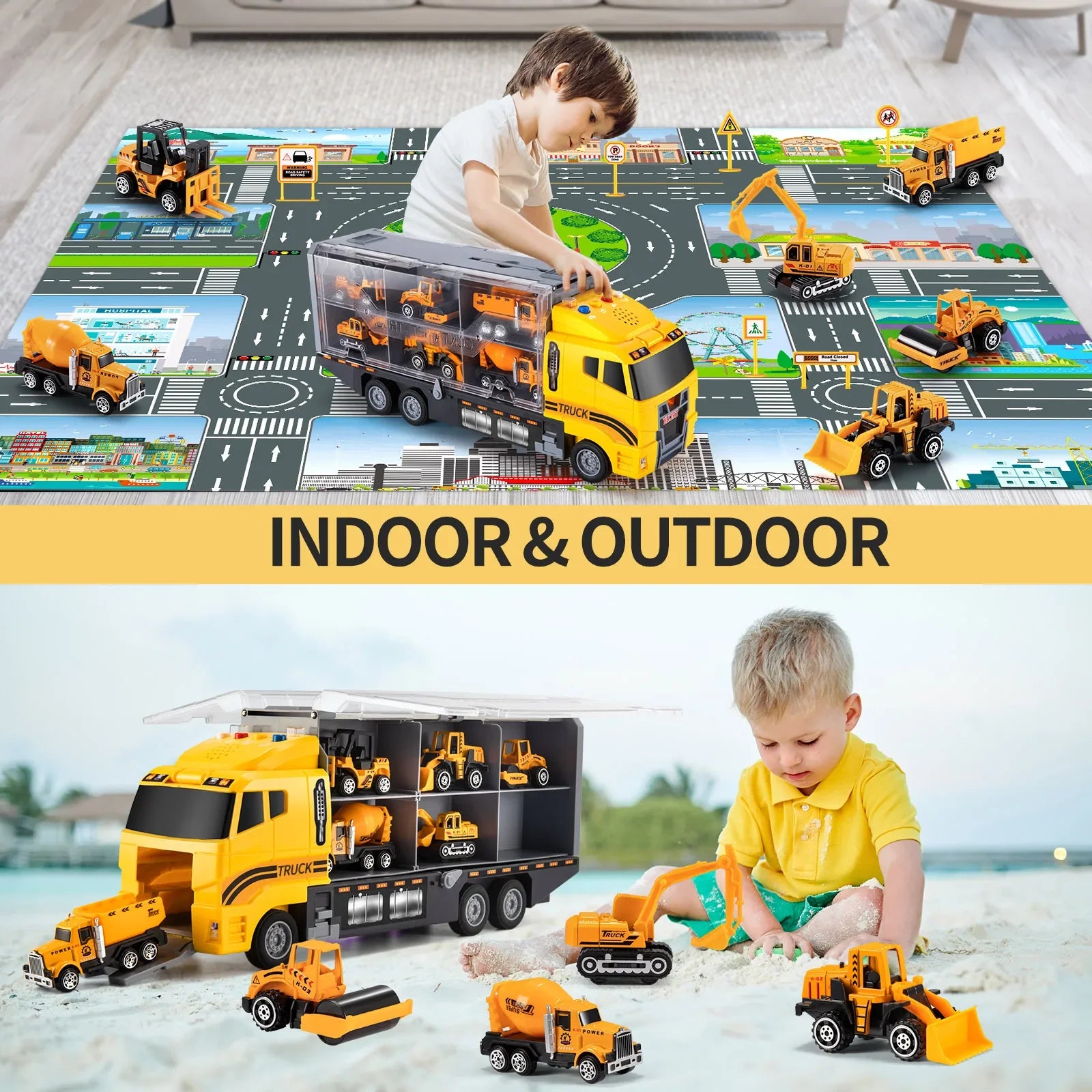 5-in-1 Construction Vehicles Transport Truck   Carrier Toy Set for Kids, Boys & Girls Gift Idea  | Best toys for Kids