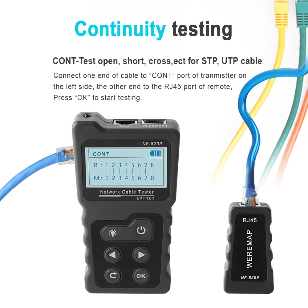 NOYAFA NF-8209 Network Cable Tracker & Tester – LAN Wiremap, Length Measurement, PoE & LCD Display Tool