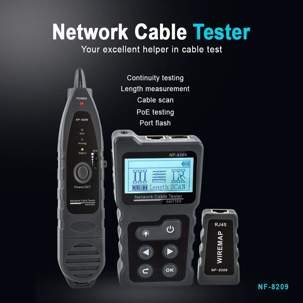 NOYAFA NF-8209 Network Cable Tracker & Tester – LAN Wiremap, Length Measurement, PoE & LCD Display Tool