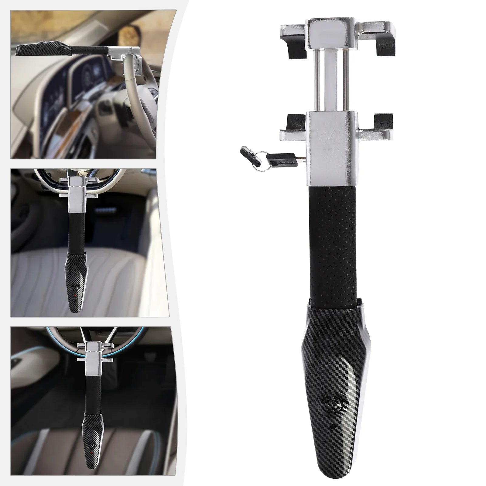 Heavy Duty Steering Wheel Lock with Alarm – Anti-Theft Car Security Device with Escape Tool