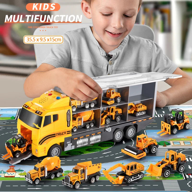 5-in-1 Construction Vehicles Transport Truck   Carrier Toy Set for Kids, Boys & Girls Gift Idea  | Best toys for Kids
