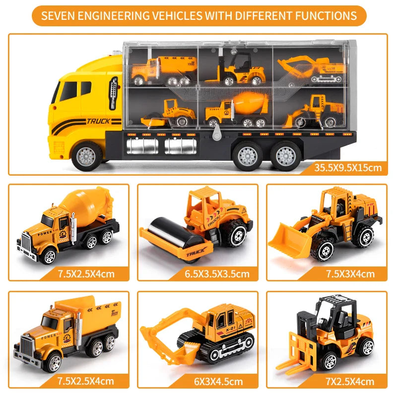 5-in-1 Construction Vehicles Transport Truck   Carrier Toy Set for Kids, Boys & Girls Gift Idea  | Best toys for Kids