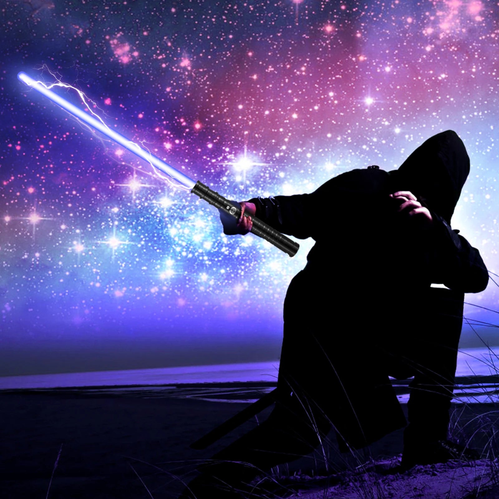 RGB 7-Color Duel Lightsaber for Kids – Black Metal Handle, Splicable LED Lightsaber, Halloween & Cosplay Gift